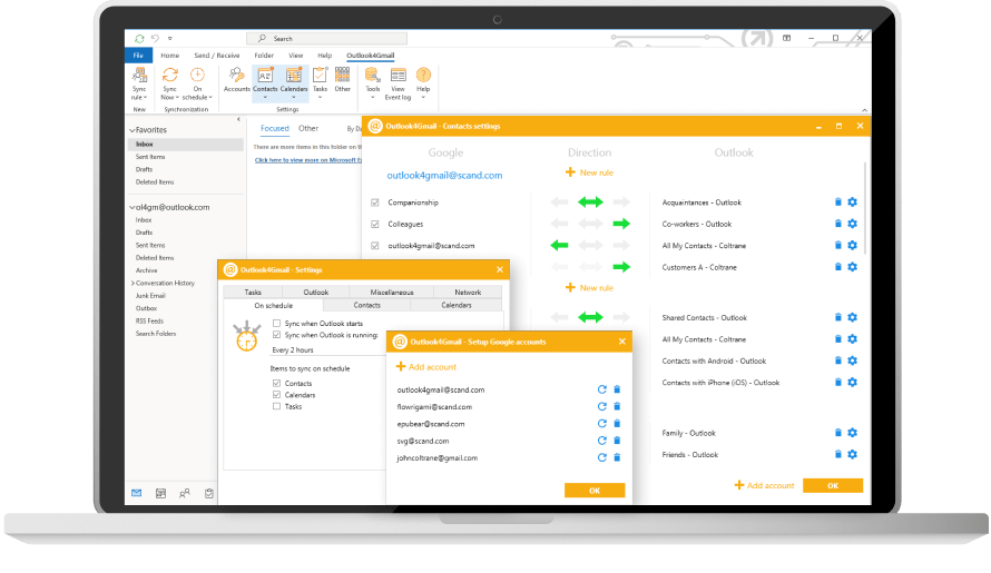 Giao diện Outlook4Gmail đồng bộ Gmail và Outlook